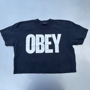 Obey faded cracked crop top 2000s